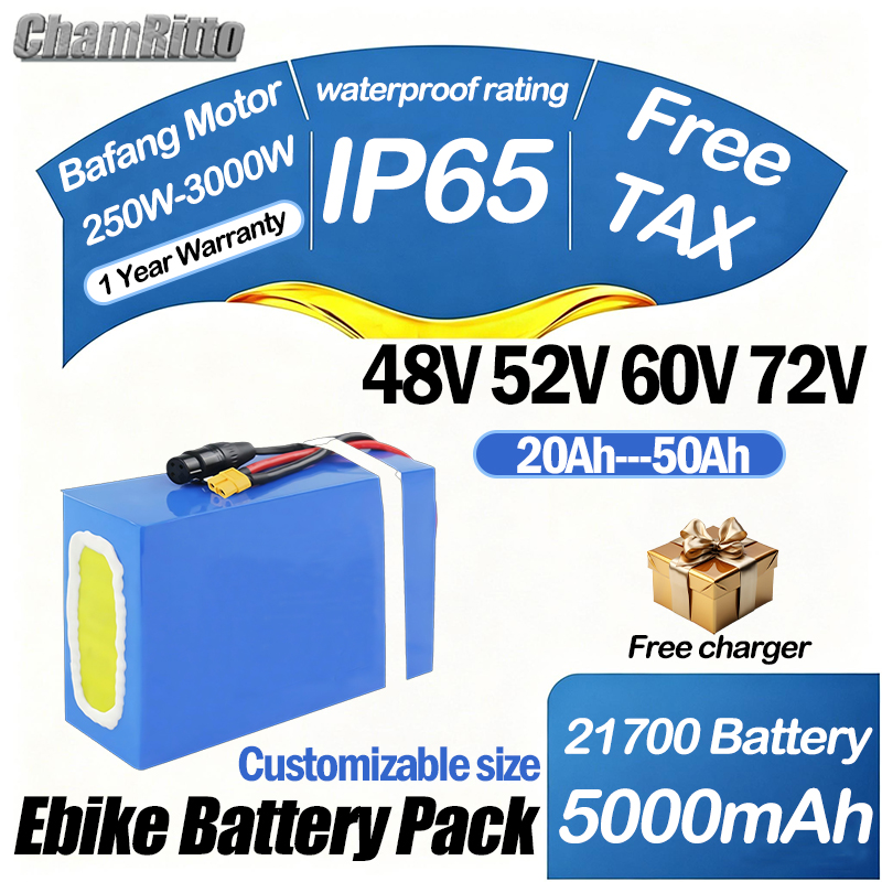 72V 50Ah 21700 Lithium Battery - Batería de bicicleta eléctrica de 60V