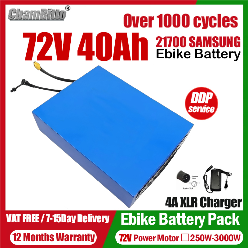 72V 50Ah 21700 Lithium Battery - Bicicleta Eléctrica eBike Cham-Rider 72V 20ah