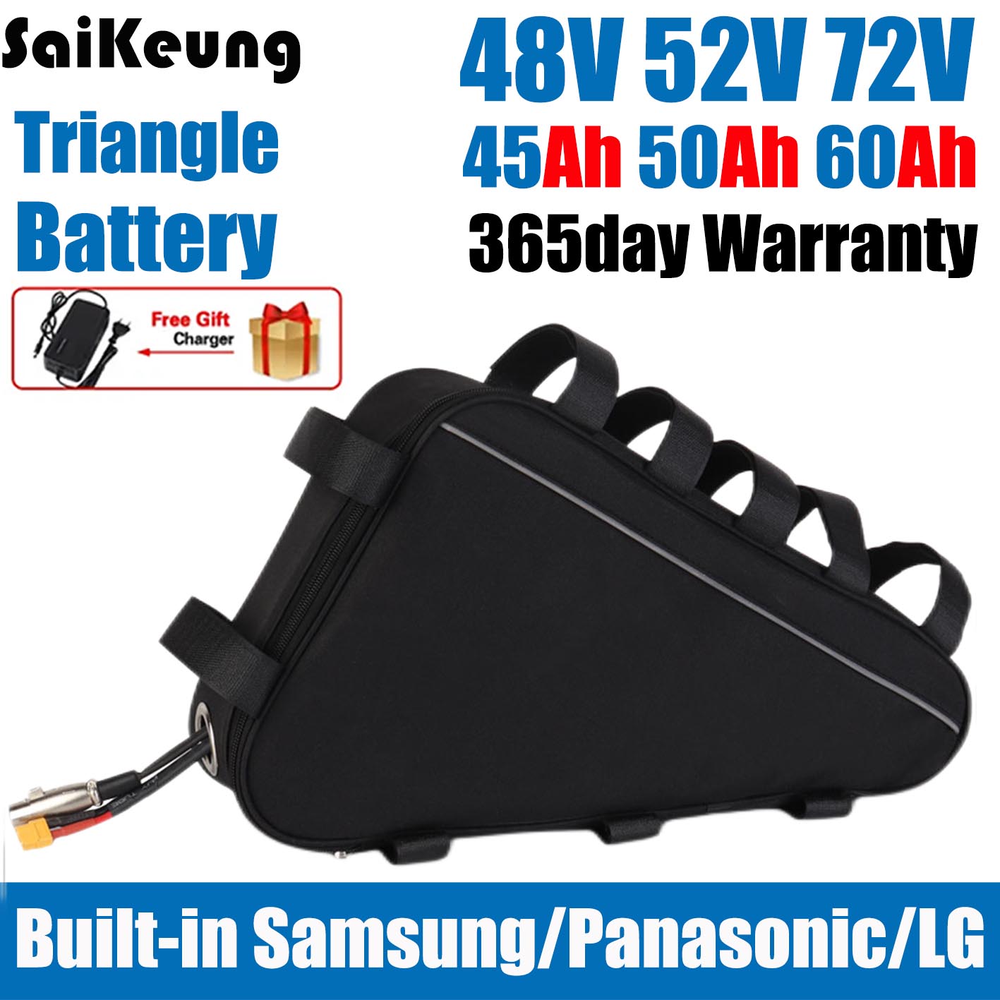 72V 50Ah 21700 Lithium Battery - Cham bicicleta eléctrica triángulo 48V 45AH